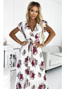 numoco Plissiertes Midi-Kleid mit Ausschnitt und Volants - dunkle rote Rosen