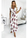 numoco Plissiertes Midi-Kleid mit Ausschnitt und Volants - dunkle rote Rosen
