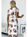 numoco Plissiertes Midi-Kleid mit Ausschnitt und Volants - dunkle rote Rosen