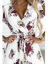 numoco Plissiertes Midi-Kleid mit Ausschnitt und Volants - dunkle rote Rosen