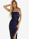 numoco Dunkelblaues langes Damenkleid aus Satin mit Schlitz Numoco