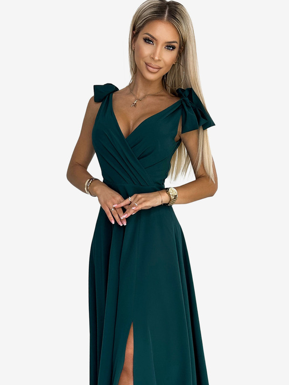 numoco Langes Kleid mit herzförmigem Ausschnitt und Schulterbändern - grün Numoco ELENA