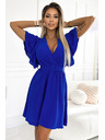 numoco Blaues Damenkleid mit Bleistiftausschnitt, Ärmeln und Gürtel Numoco