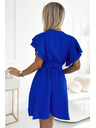 numoco Blaues Damenkleid mit Bleistiftausschnitt, Ärmeln und Gürtel Numoco
