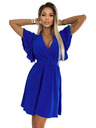 numoco Blaues Damenkleid mit Bleistiftausschnitt, Ärmeln und Gürtel Numoco