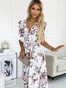 numoco Kleid mit Rüsche, Ausschnitt und Bindeband - weiß mit burgunderroten Rosen Numoco GABRIELLA