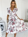 numoco Kleid mit Rüsche, Ausschnitt und Bindeband - weiß mit burgunderroten Rosen Numoco GABRIELLA