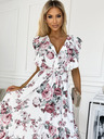 numoco Kleid mit Rüsche, Ausschnitt und Bindeband - weiß mit burgunderroten Rosen Numoco GABRIELLA
