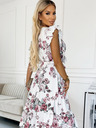 numoco Kleid mit Rüsche, Ausschnitt und Bindeband - weiß mit burgunderroten Rosen Numoco GABRIELLA