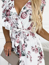 numoco Kleid mit Rüsche, Ausschnitt und Bindeband - weiß mit burgunderroten Rosen Numoco GABRIELLA