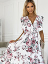 numoco Kleid mit Rüsche, Ausschnitt und Bindeband - weiß mit burgunderroten Rosen Numoco GABRIELLA