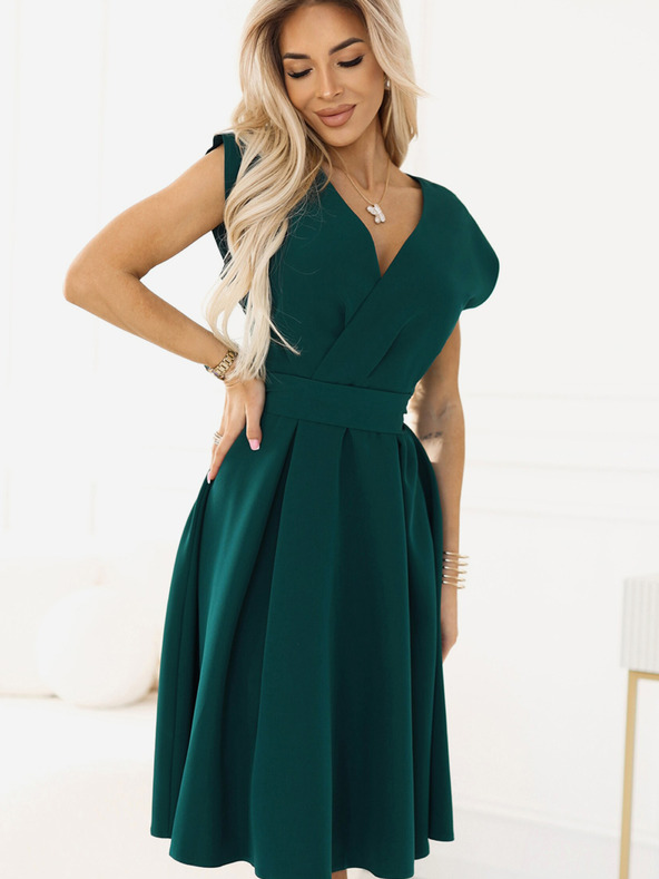 numoco Grünes Damen Kleid mit ausgestelltem Ausschnitt Numoco