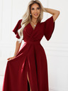 numoco Numoco Damen burgunderfarbenes langes Kleid mit Schlitz, Ärmel und Ausschnitt