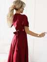 numoco Numoco Damen burgunderfarbenes langes Kleid mit Schlitz, Ärmel und Ausschnitt