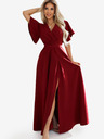 numoco Numoco Damen burgunderfarbenes langes Kleid mit Schlitz, Ärmel und Ausschnitt