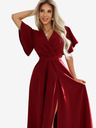 numoco Numoco Damen burgunderfarbenes langes Kleid mit Schlitz, Ärmel und Ausschnitt