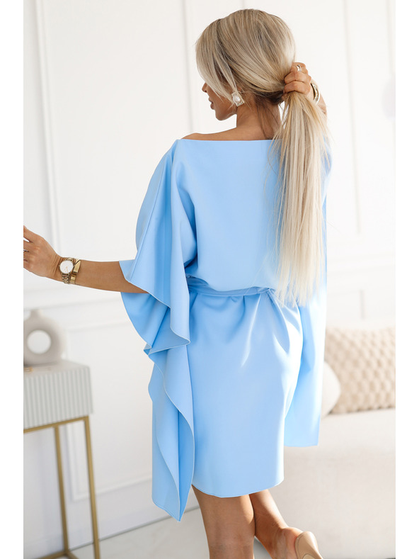 numoco Hellblaues Damen Schmetterlingskleid mit Taillenband Numoco