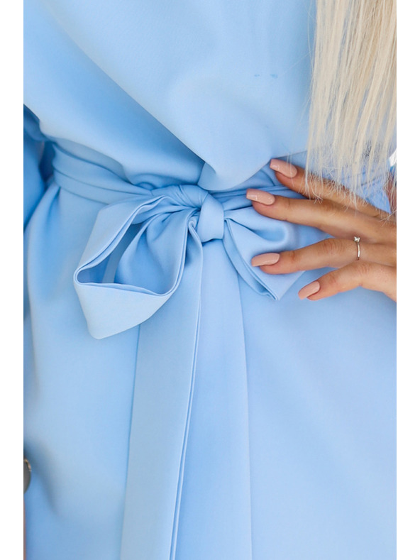 numoco Hellblaues Damen Schmetterlingskleid mit Taillenband Numoco