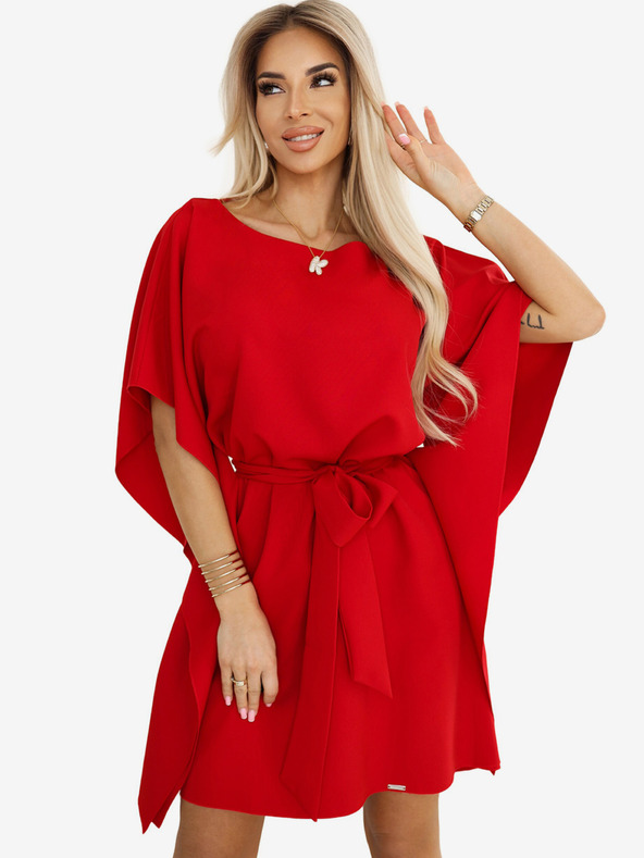 numoco Rotes Damenkleid mit Gürtel Numoco