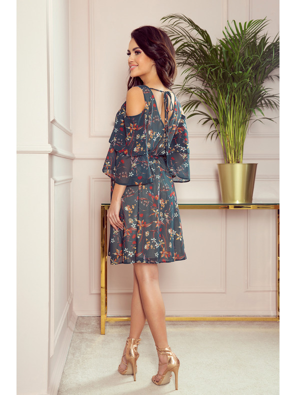 numoco Grünes Damen-Blumenkleid mit Ausschnitt Numoco