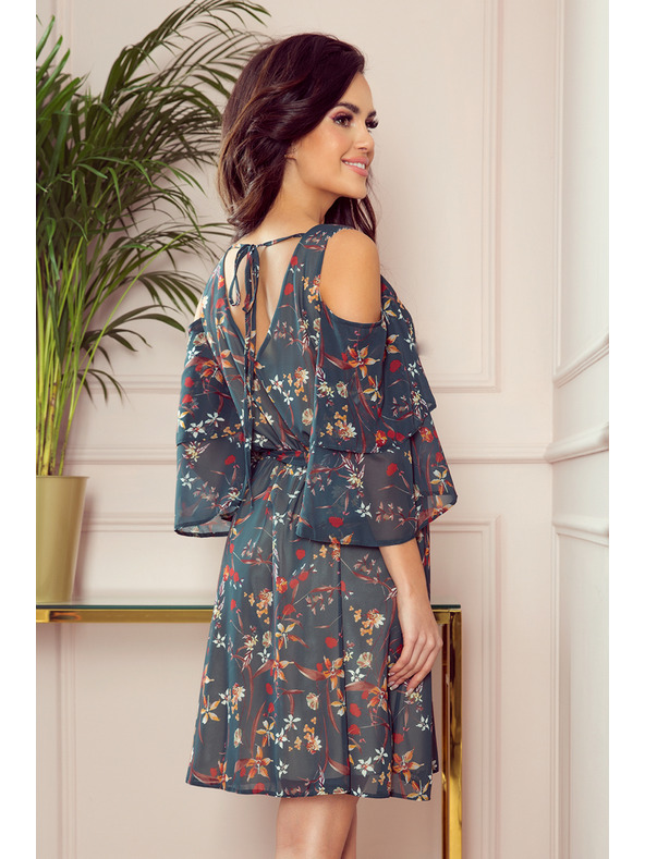 numoco Grünes Damen-Blumenkleid mit Ausschnitt Numoco
