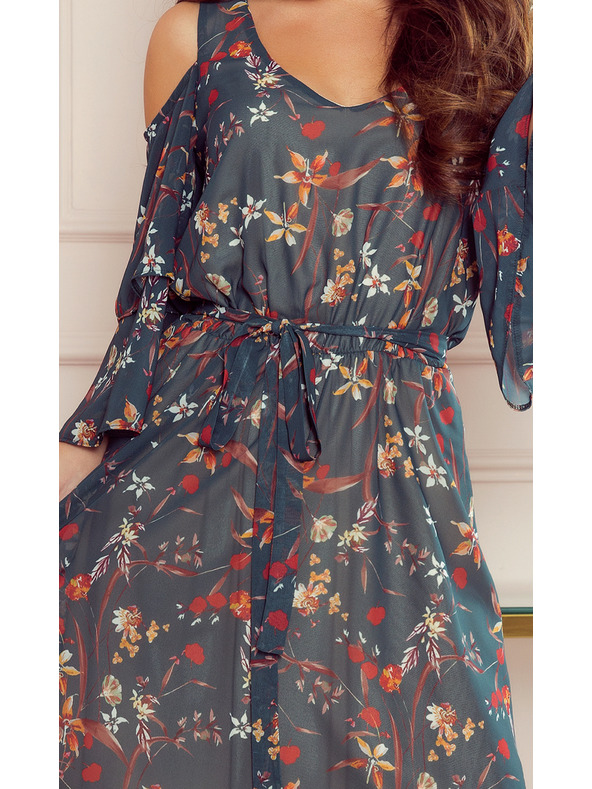 numoco Grünes Damen-Blumenkleid mit Ausschnitt Numoco