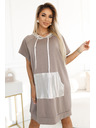 numoco Känguru-Kleid mit Kapuze und Metallic-Details - Mocha Mousse Numoco