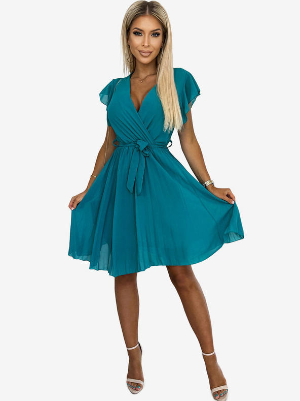 numoco Chiffon-Rüschenkleid mit Dekolleté und Rüschen - Meer Numoco