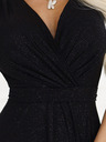 numoco Schwarzes glänzendes langes Damenkleid mit Ärmeln und Ausschnitt Numoco