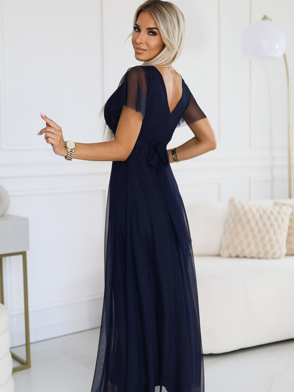 numoco NASTIA Langes Kleid mit Ausschnitt und kurzen Ärmeln - navy blau Numoco