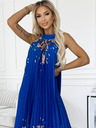 numoco Plissiertes Maxikleid aus Satin - Blau mit Blumen Numoco ESTER