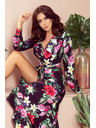 numoco Schwarzes langes Kleid mit Blumenmuster und Rüschenausschnitt Numoco