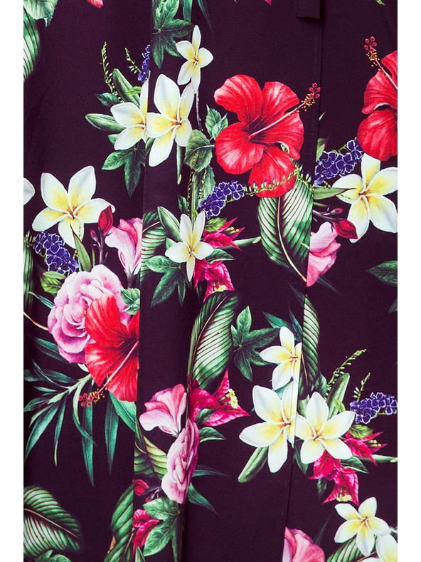 numoco Schwarzes langes Kleid mit Blumenmuster und Rüschenausschnitt Numoco