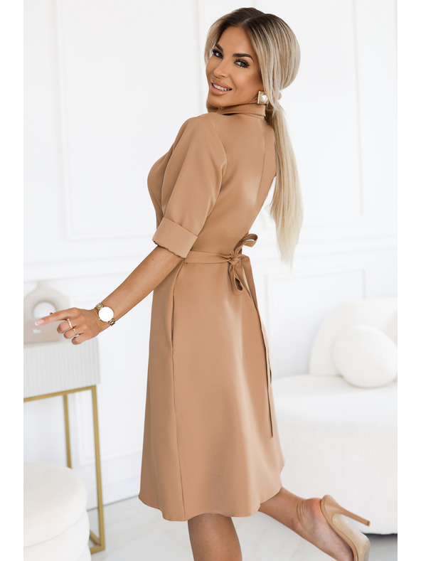 numoco Flowy Shirt Dress with Belt - MOCHA MOUSSE