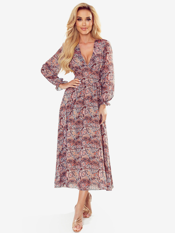 numoco Chiffon Midikleid - braun Boho-Muster Numoco