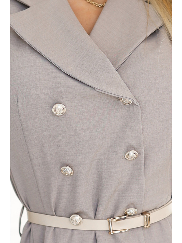 numoco Elegantes Midi-Hemdkleid mit goldenen Knöpfen und Gürtel - taupe