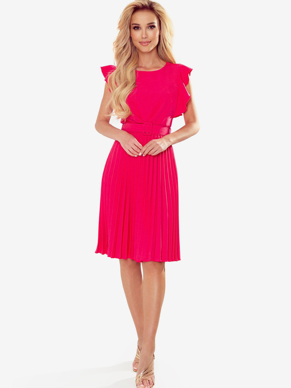 numoco LAYLA Plisseekleid mit Gürtel - Himbeere Numoco