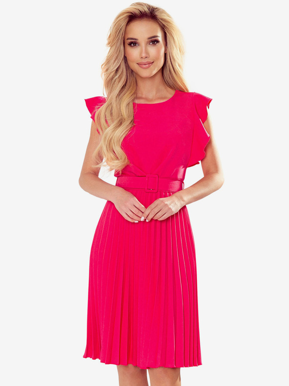 numoco LAYLA Plisseekleid mit Gürtel - Himbeere Numoco