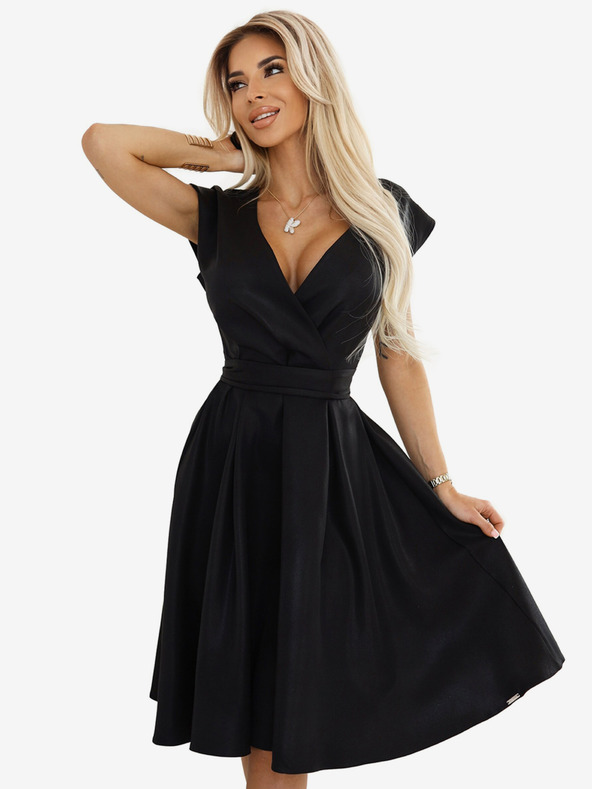 numoco Schwarzes Damen Kleid mit verlängertem Ausschnitt Numoco