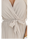 numoco Beigefarbenes Damen Chiffon Kleid mit Rüschenausschnitt Numoco