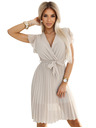 numoco Beigefarbenes Damen Chiffon Kleid mit Rüschenausschnitt Numoco
