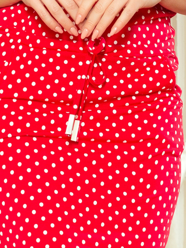 numoco Sportliches Kleid mit Bindeband und Taschen - rot + gepunktet Numoco