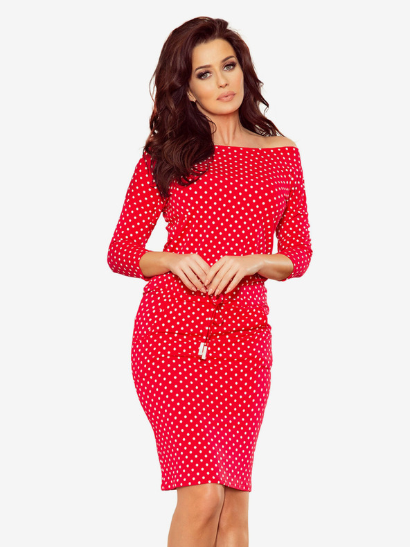 numoco Sportliches Kleid mit Bindeband und Taschen - rot + gepunktet Numoco