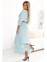 numoco Plissiertes Maxikleid mit Ausschnitt, Gürtel und 3/4 Ärmeln - Pastell Salbei