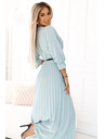 numoco Plissiertes Maxikleid mit Ausschnitt, Gürtel und 3/4 Ärmeln - Pastell Salbei