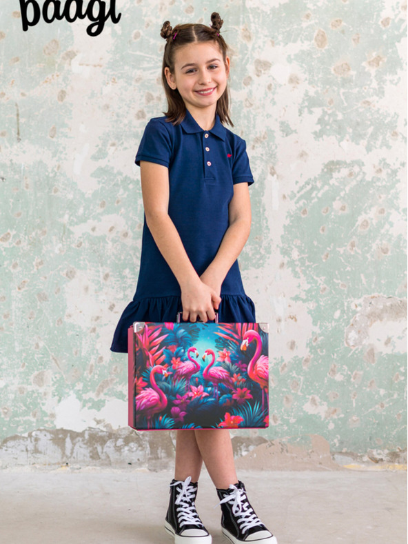 BAAGL  Pinke Faltschultasche mit Beschlägen Baagl Flamingos