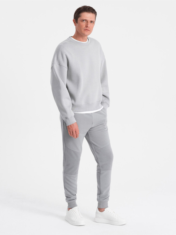 Ombre Clothing Herren-Sweatpants mit Ottoman-Stoffeinsätzen - grau V5 OM-PASK-0127