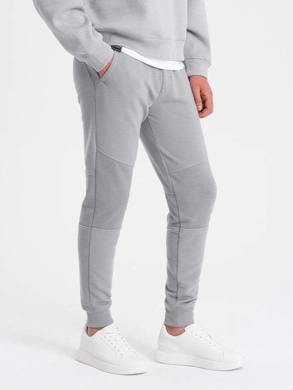 Ombre Clothing Herren-Sweatpants mit Ottoman-Stoffeinsätzen - grau V5 OM-PASK-0127