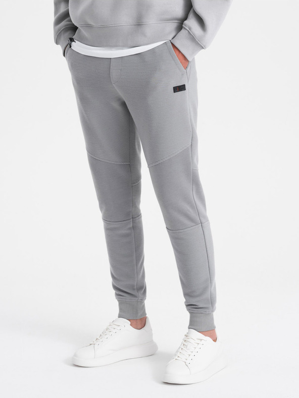 Ombre Clothing Herren-Sweatpants mit Ottoman-Stoffeinsätzen - grau V5 OM-PASK-0127