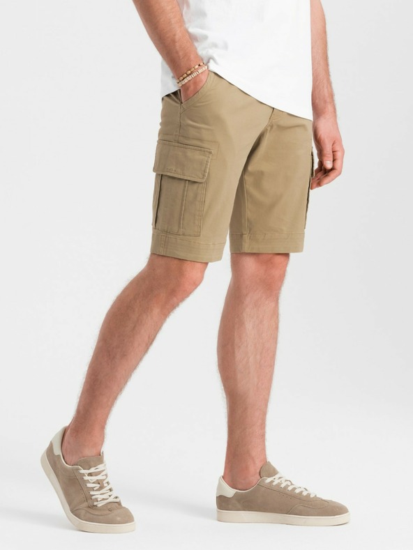 Ombre Clothing Einfarbige Herren-Cargo-Shorts mit Cargotaschen - Sand V1 OM-SRCG-0133 Ombre Clothing